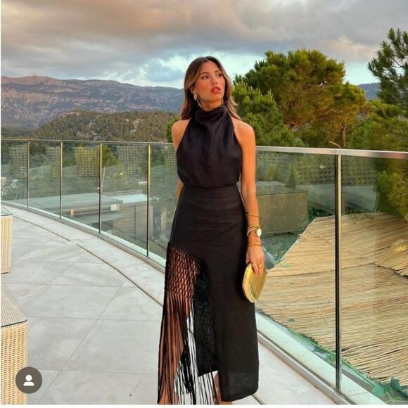 Zara Black Midi Skirt with Fringe Detail - Picture 2 of 13